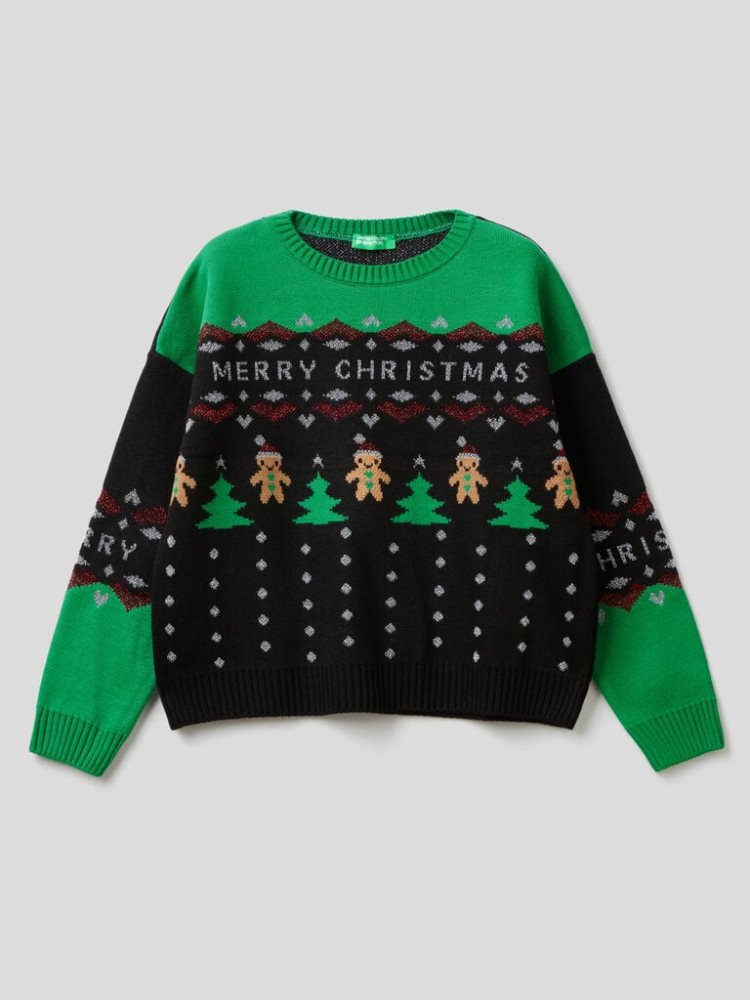 Benetton Christmas Inlays Truien Kinderen Zwart | BE351266