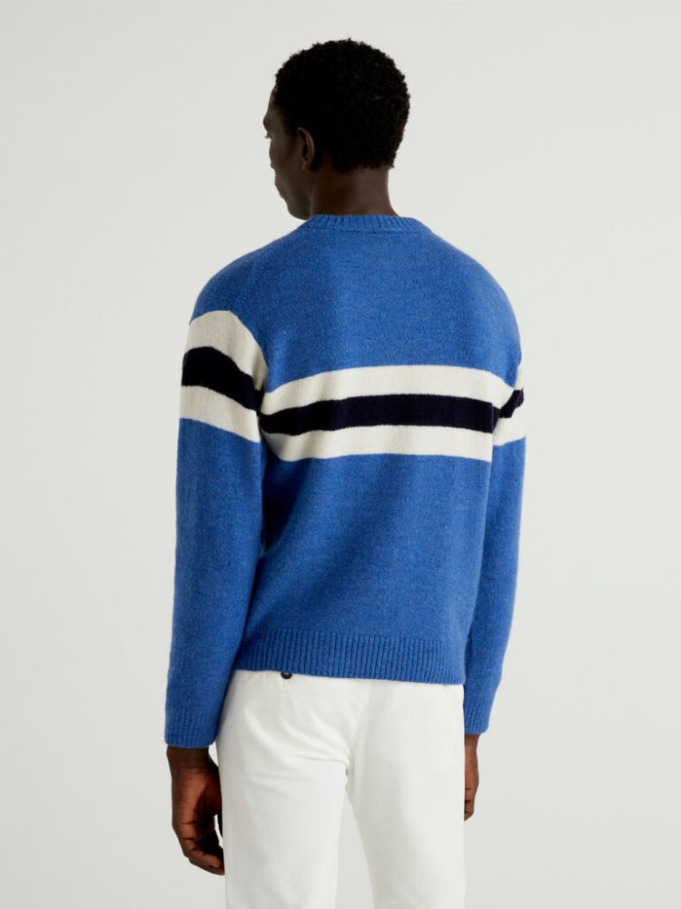 Benetton Clashing Detail Crew Neck Sweaters Heren Blauw | BE164619