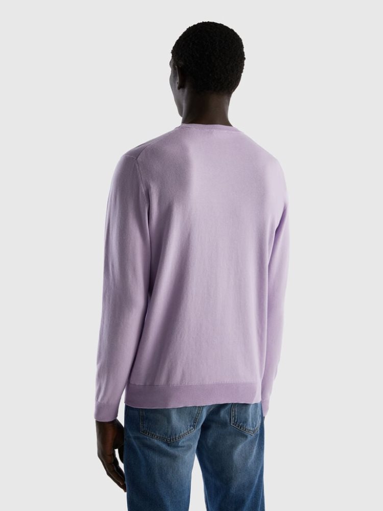 Benetton Crew Neck 100% Katoenen Truien Heren Lilac | BE034885