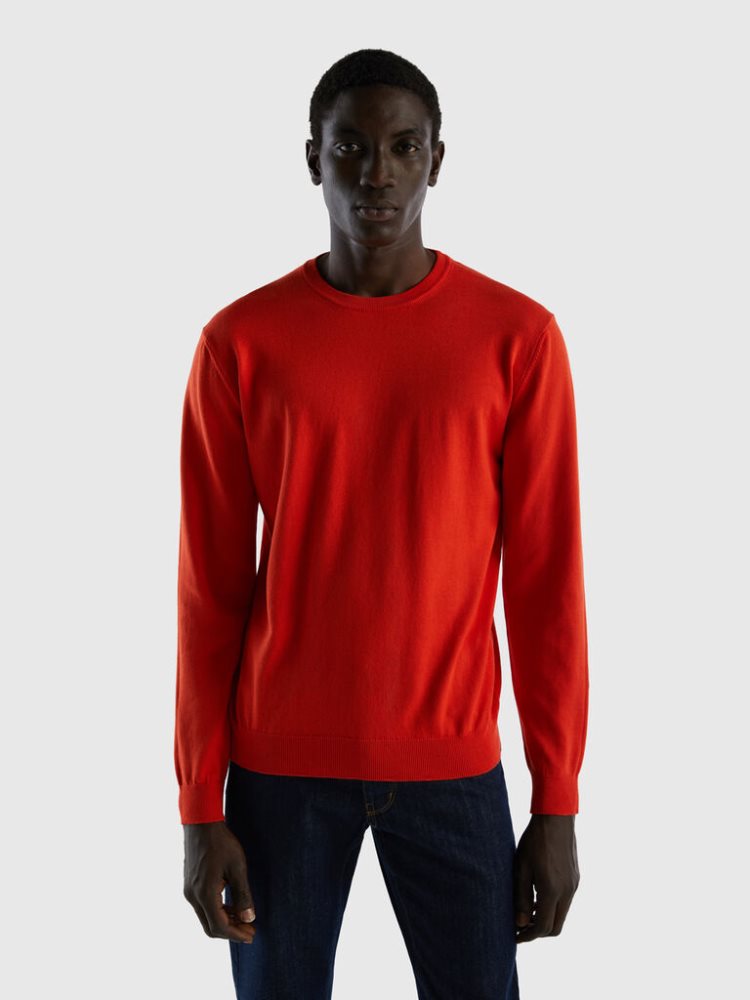 Benetton Crew Neck 100% Katoenen Truien Heren Rood | BE061478