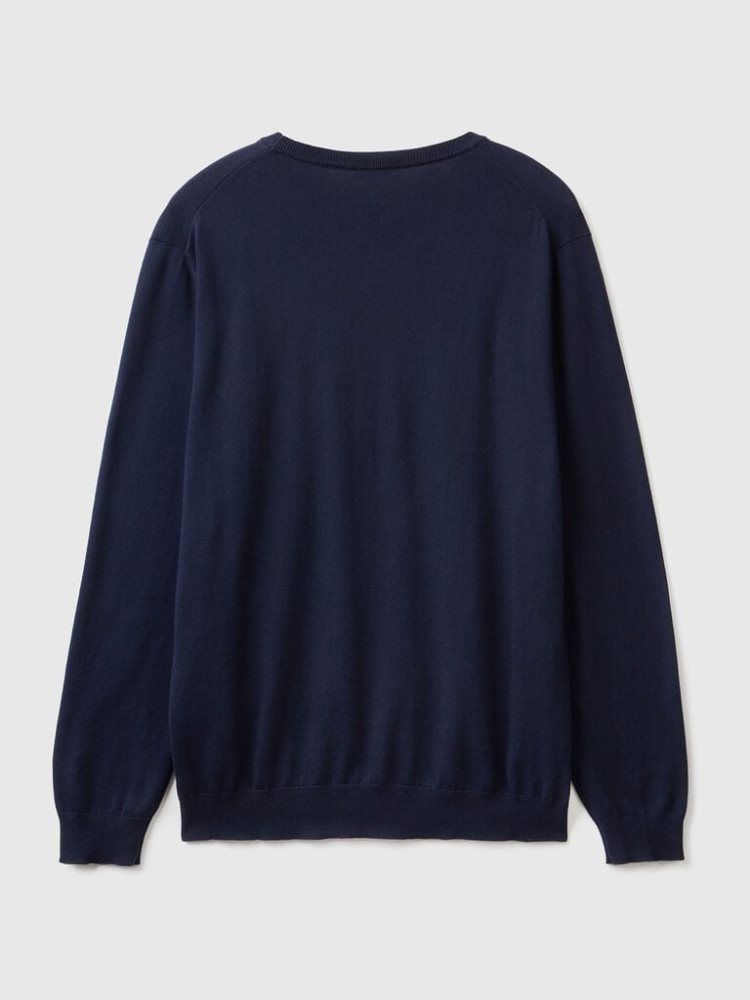 Benetton Crew Neck 100% Katoenen Truien Heren Donkerblauw | BE360852