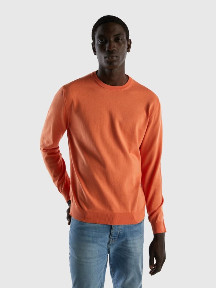 Benetton Crew Neck 100% Katoenen Truien Heren Oranje | BE759714