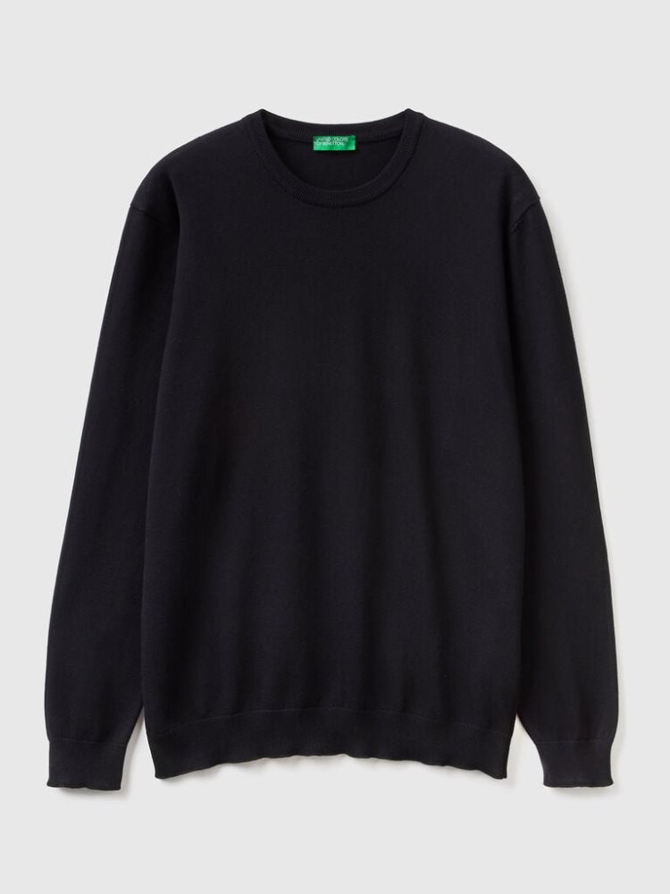 Benetton Crew Neck 100% Katoenen Truien Heren Zwart | BE801445