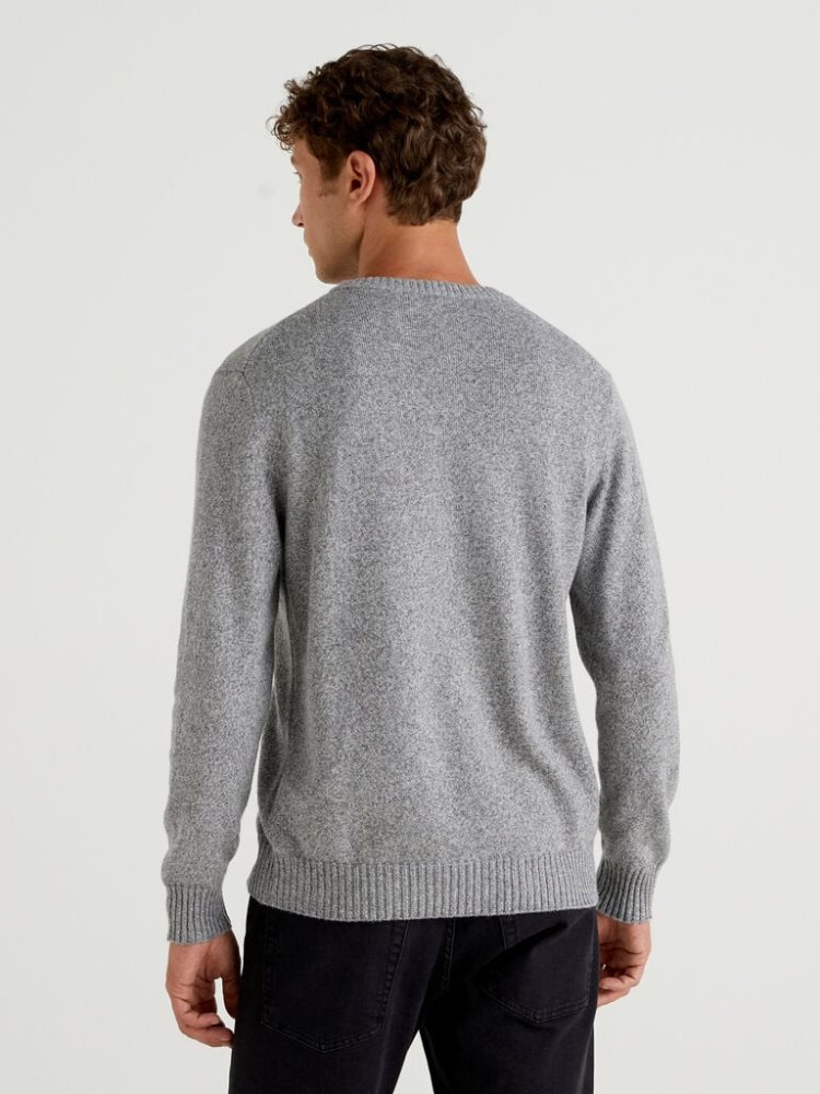 Benetton Crew Neck Cashmere And Wol Blend Truien Heren Grijs | BE204987