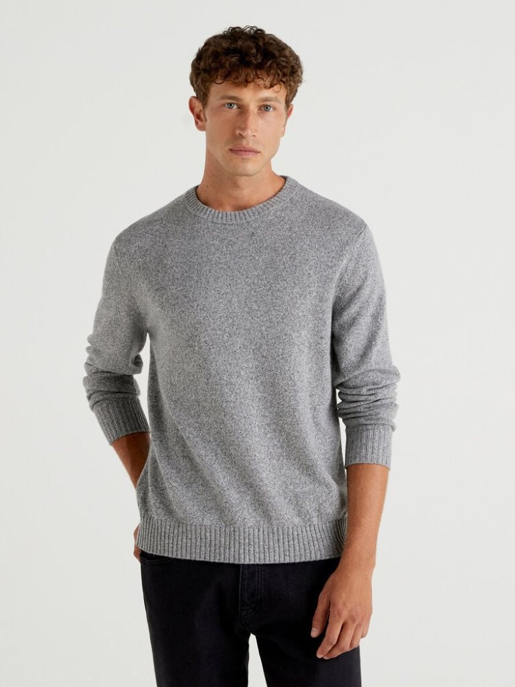 Benetton Crew Neck Cashmere And Wol Blend Truien Heren Grijs | BE204987