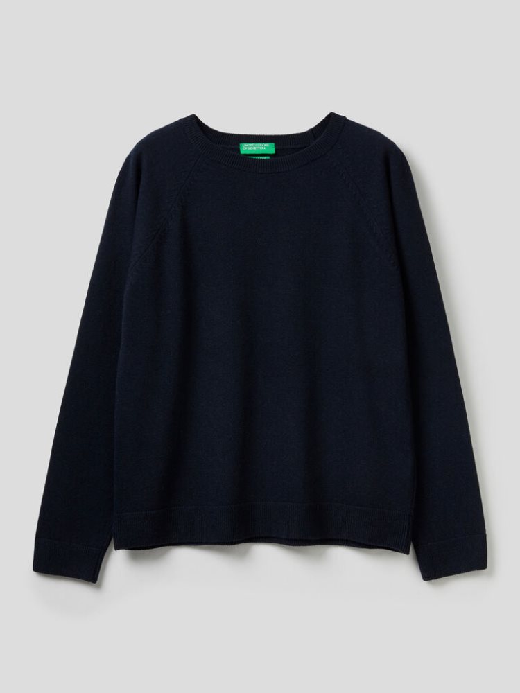 Benetton Crew Neck Cashmere And Wol Blend Truien Dames Donkerblauw | BE389795