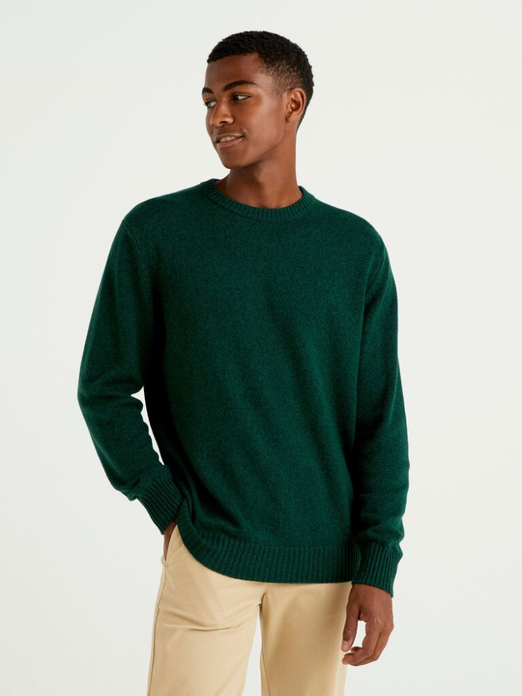 Benetton Crew Neck Cashmere And Wol Blend Truien Heren Groen | BE402490