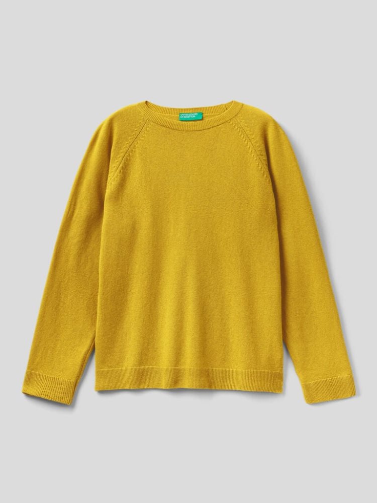 Benetton Crew Neck Cashmere And Wol Blend Truien Dames Geel | BE413369