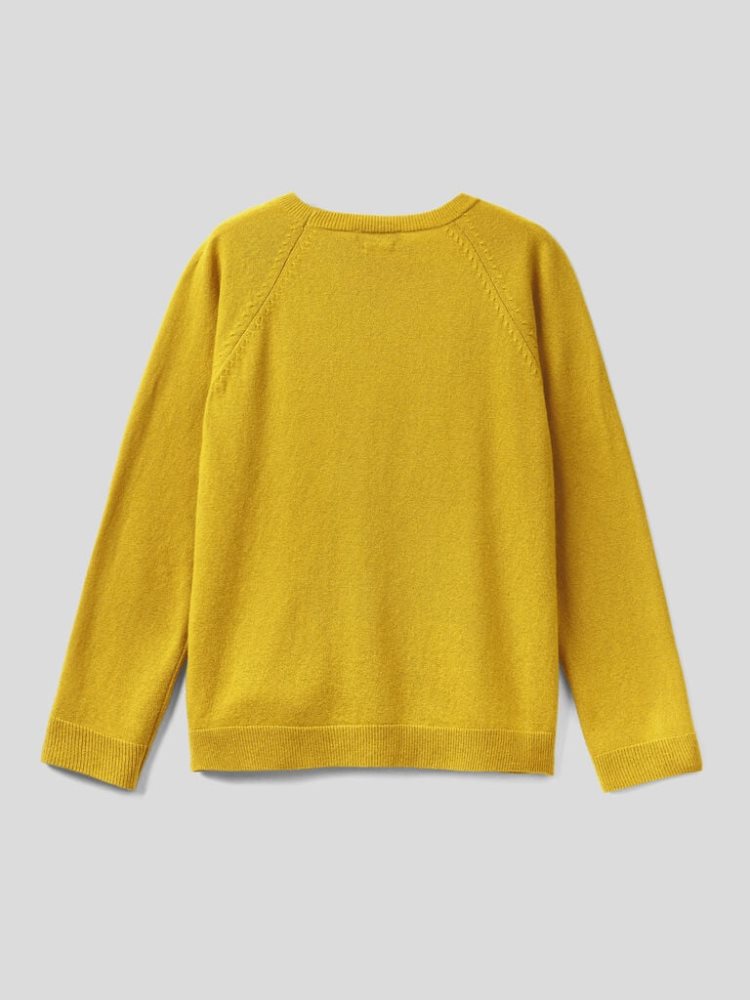 Benetton Crew Neck Cashmere And Wol Blend Truien Dames Geel | BE413369