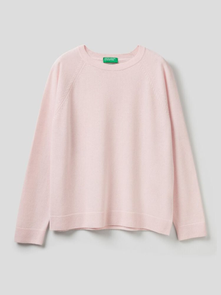 Benetton Crew Neck Cashmere And Wol Blend Truien Dames Roze | BE439114