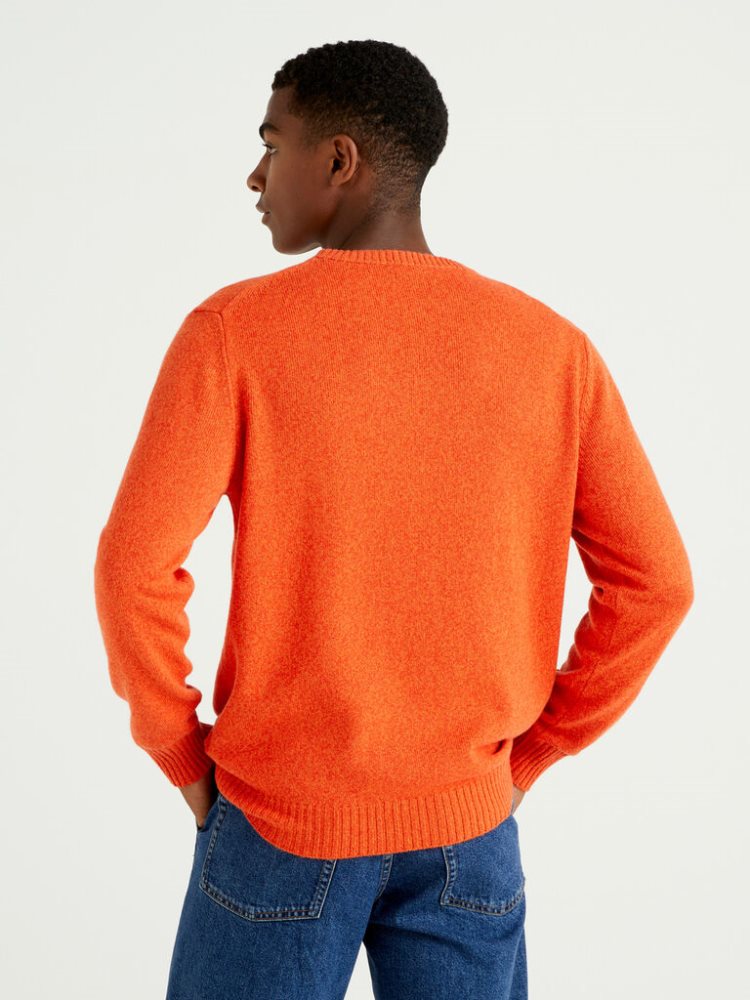 Benetton Crew Neck Cashmere And Wol Blend Truien Heren Oranje | BE531678