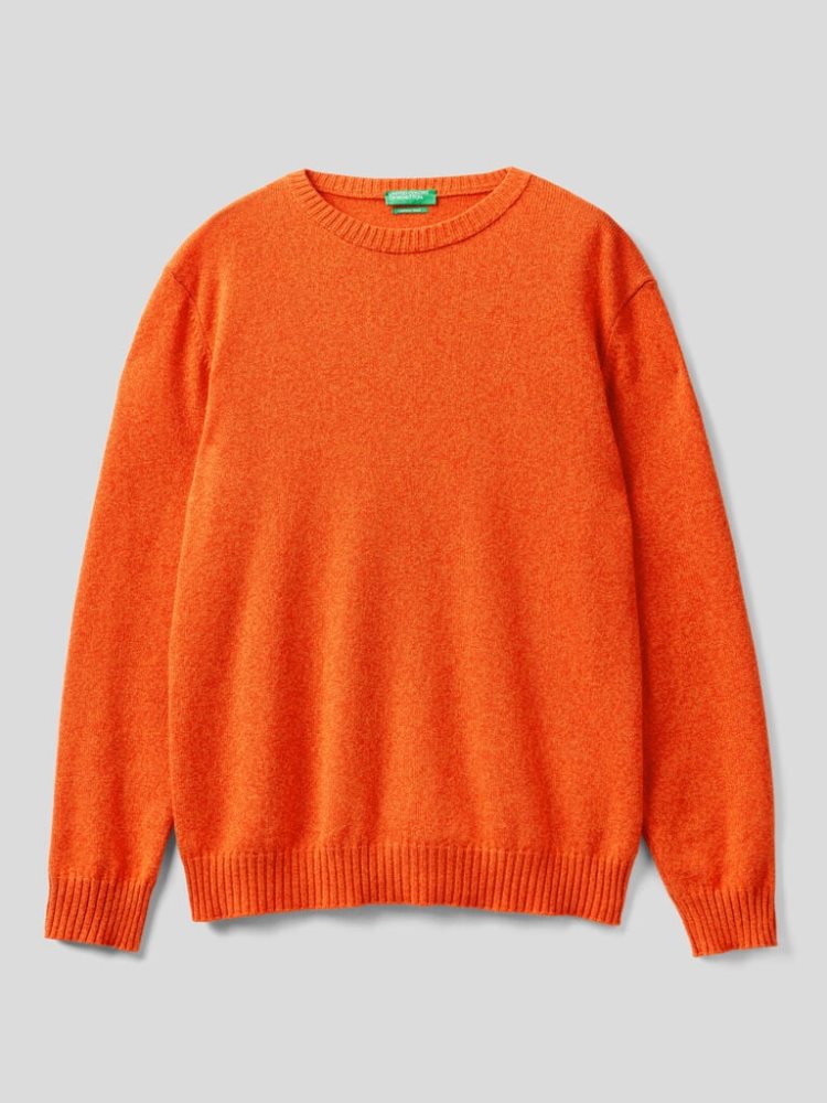 Benetton Crew Neck Cashmere And Wol Blend Truien Heren Oranje | BE531678