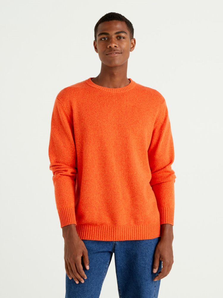 Benetton Crew Neck Cashmere And Wol Blend Truien Heren Oranje | BE531678