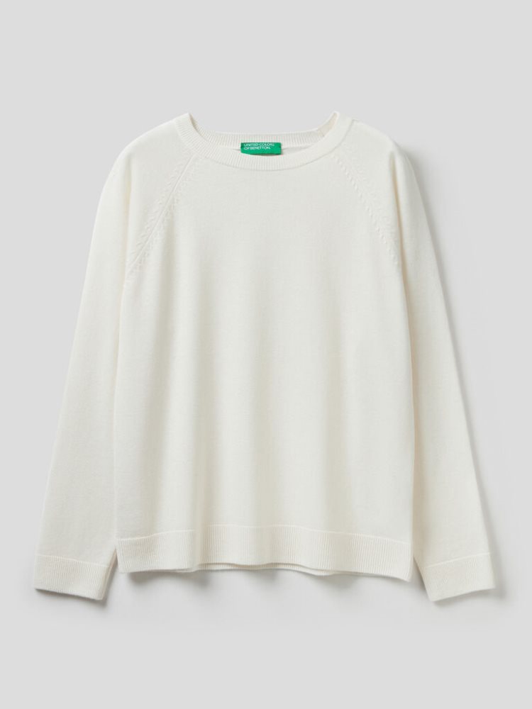 Benetton Crew Neck Cashmere And Wol Blend Truien Dames Room Wit | BE626671