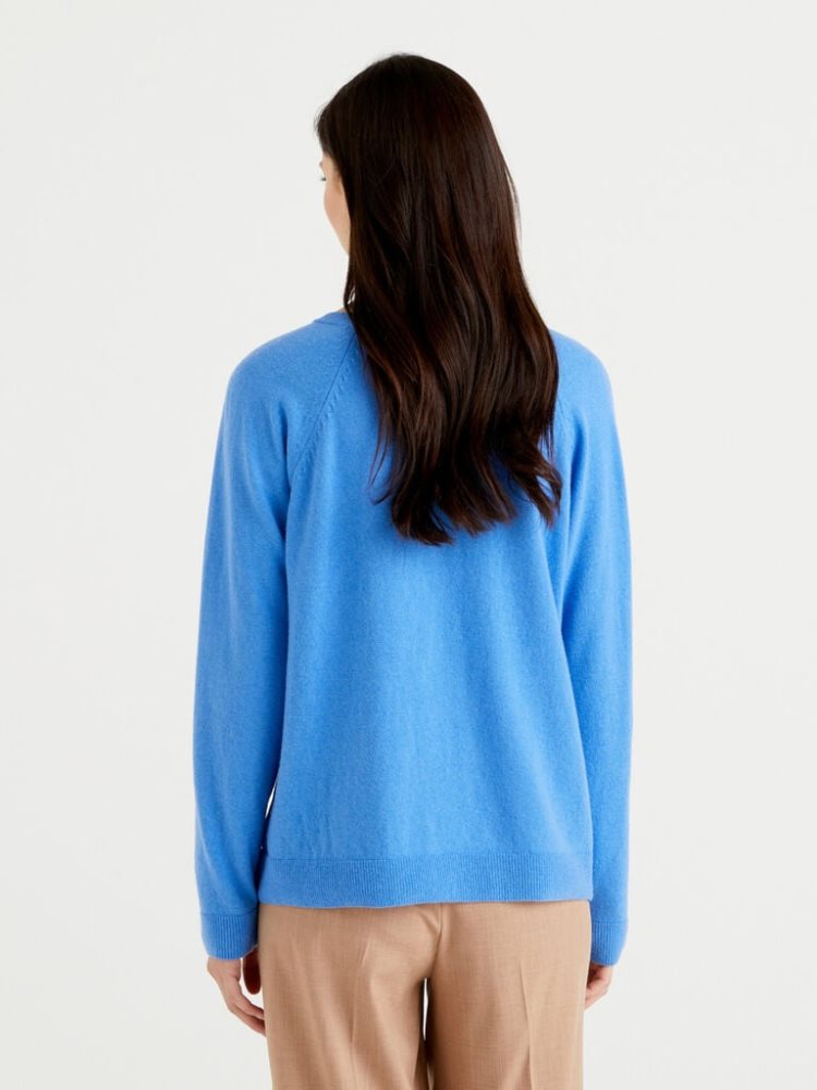 Benetton Crew Neck Cashmere And Wol Blend Truien Dames Turquoise | BE972992