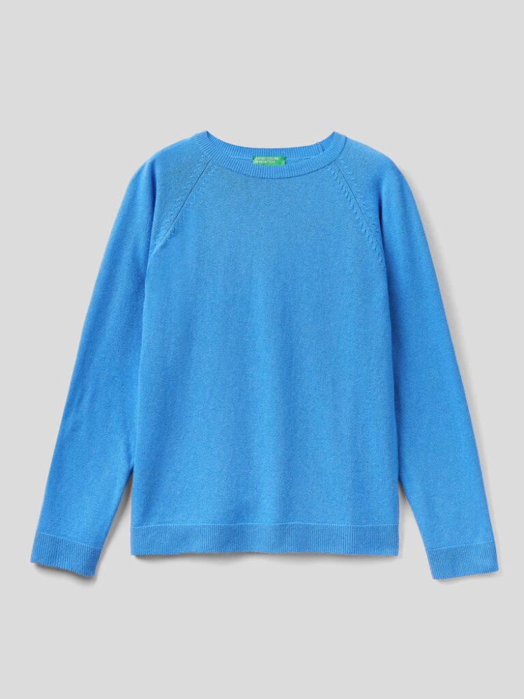 Benetton Crew Neck Cashmere And Wol Blend Truien Dames Turquoise | BE972992