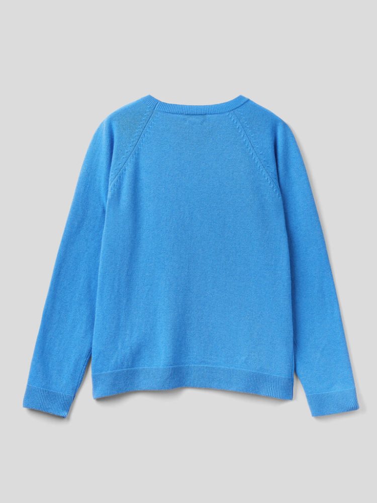 Benetton Crew Neck Cashmere And Wol Blend Truien Dames Turquoise | BE972992