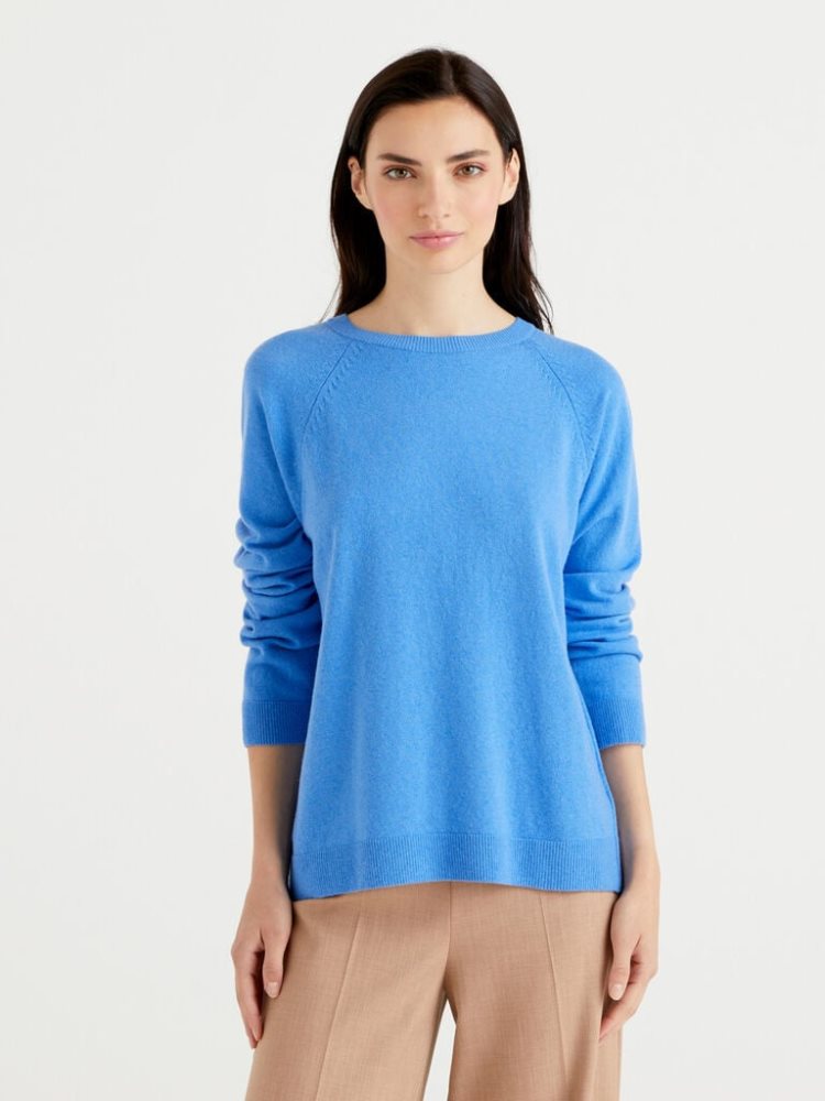 Benetton Crew Neck Cashmere And Wol Blend Truien Dames Turquoise | BE972992