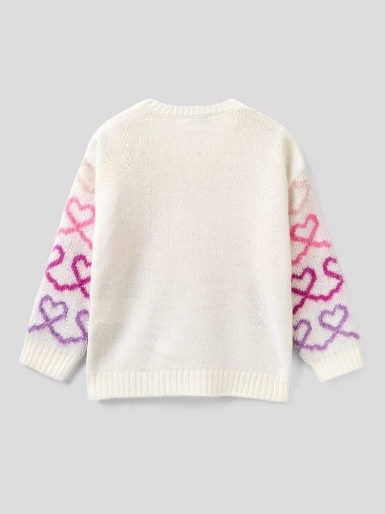 Benetton Crew Neck Inlays Truien Kinderen Wit | BE172995