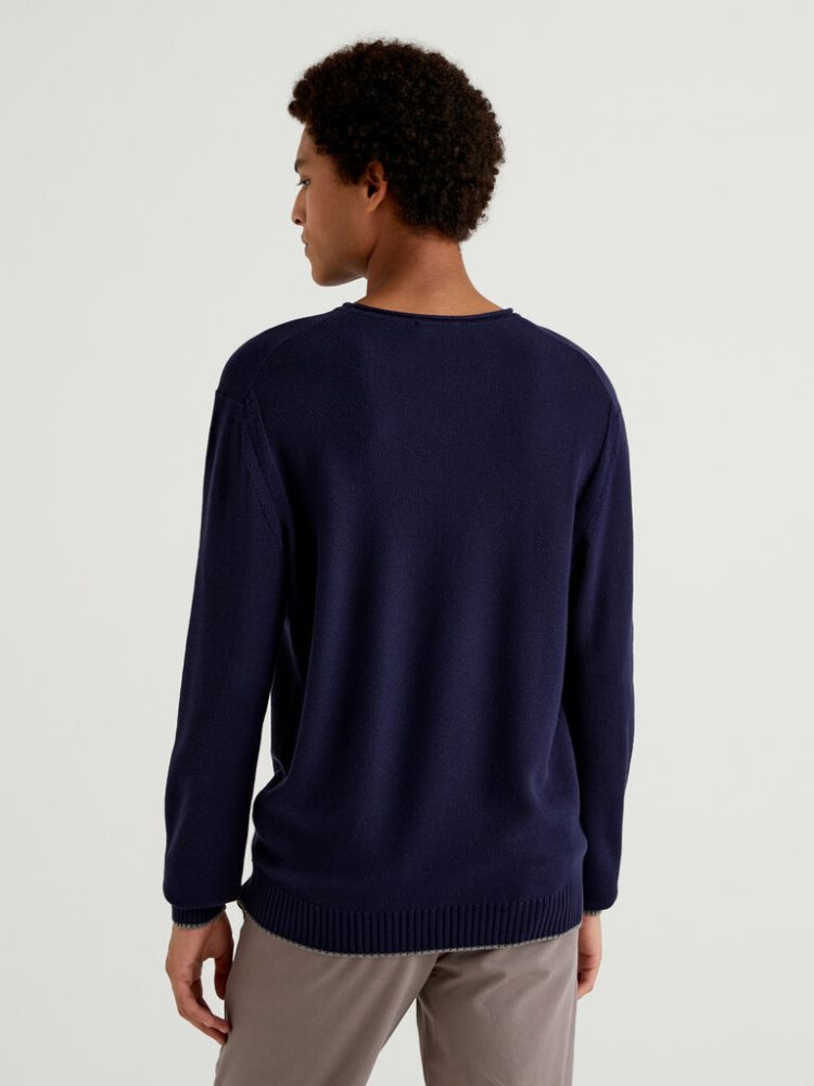 Benetton Crew Neck Katoenen Blend Truien Heren Donkerblauw | BE015916