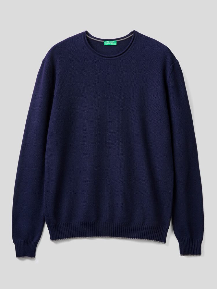 Benetton Crew Neck Katoenen Blend Truien Heren Donkerblauw | BE015916