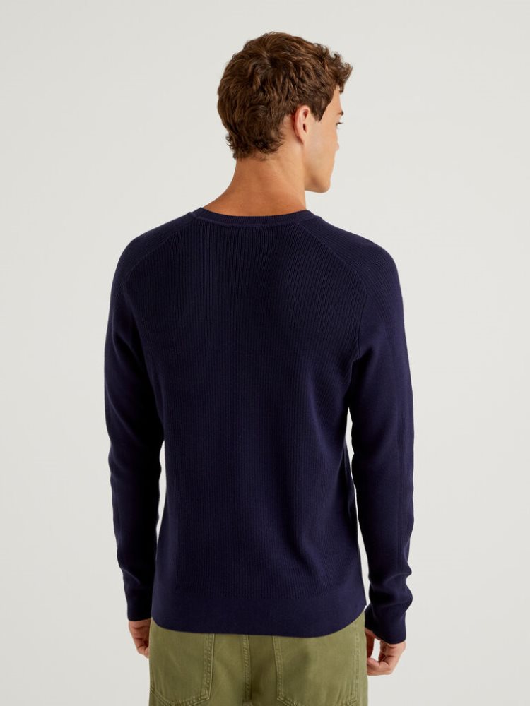 Benetton Crew Neck Katoenen Blend Truien Heren Donkerblauw | BE251941