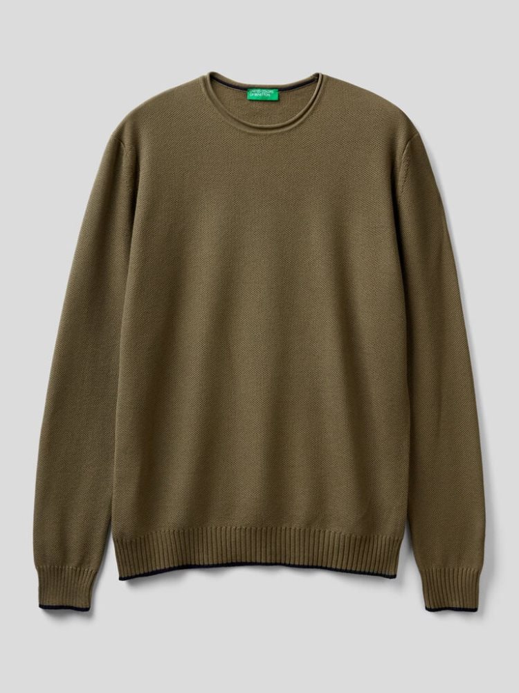 Benetton Crew Neck Katoenen Blend Truien Heren Groen | BE582850