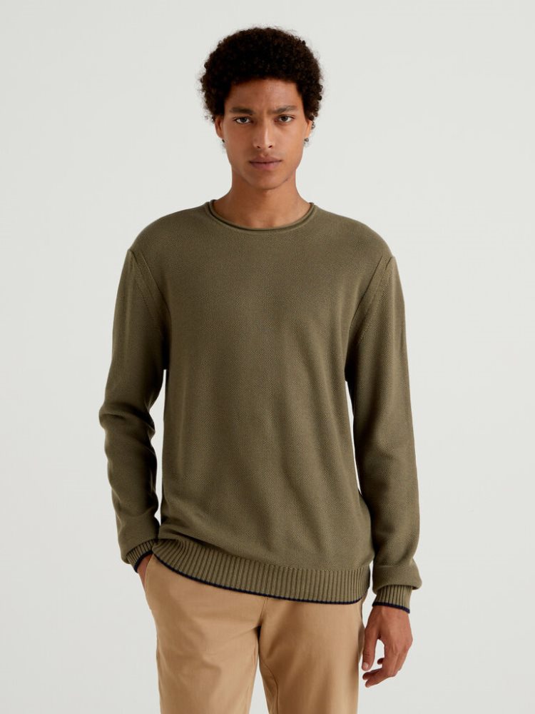 Benetton Crew Neck Katoenen Blend Truien Heren Groen | BE582850