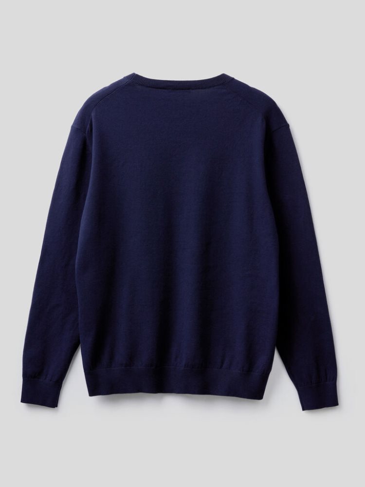 Benetton Crew Neck Lichtgewicht Katoenen Blend Truien Heren Donkerblauw | BE047689