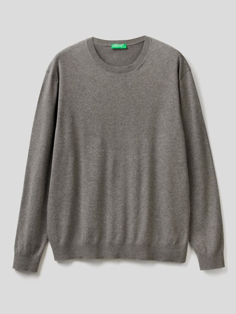 Benetton Crew Neck Lichtgewicht Katoenen Blend Truien Heren Donkergrijs | BE356585