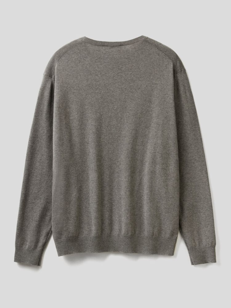 Benetton Crew Neck Lichtgewicht Katoenen Blend Truien Heren Donkergrijs | BE356585