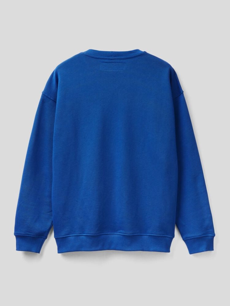 Benetton Crew Neck Logo Print Sweatshirt Heren Blauw | BE070475