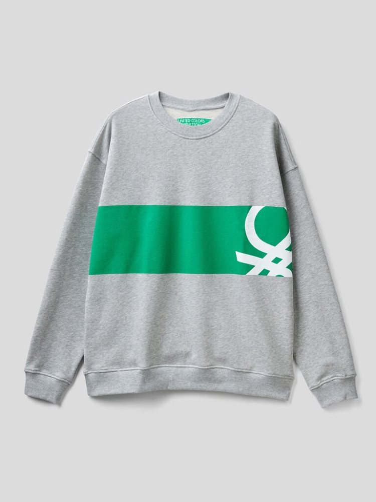 Benetton Crew Neck Logo Print Sweatshirt Heren Grijs | BE447451