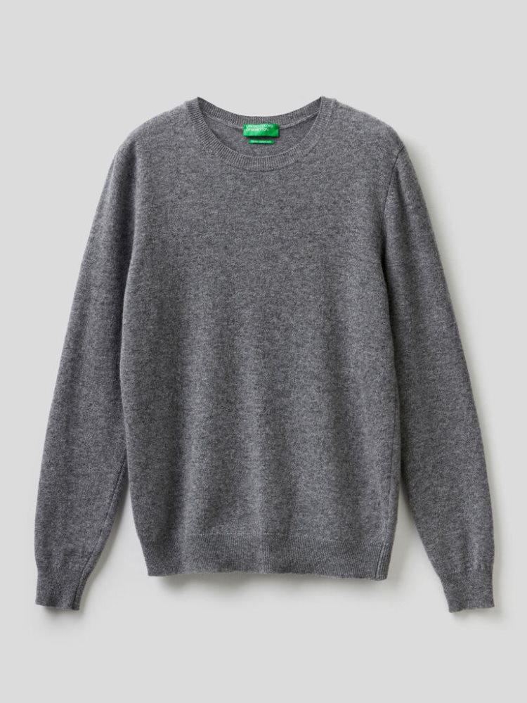 Benetton Crew Neck Merino Wol Truien Dames Grijs | BE089142