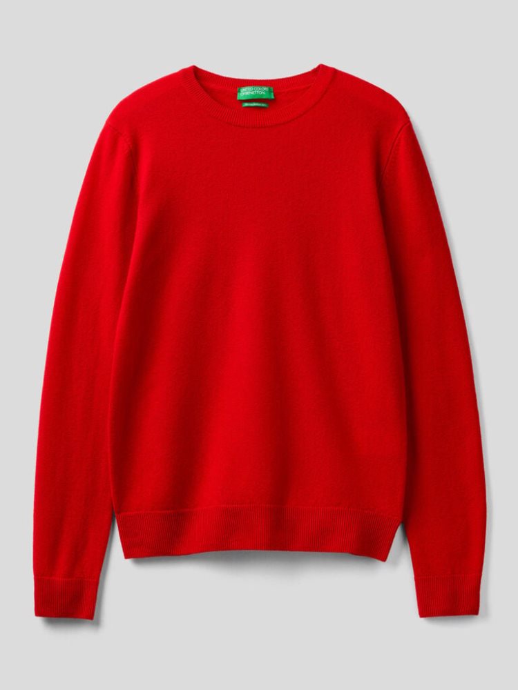 Benetton Crew Neck Merino Wol Truien Dames Rood | BE461260