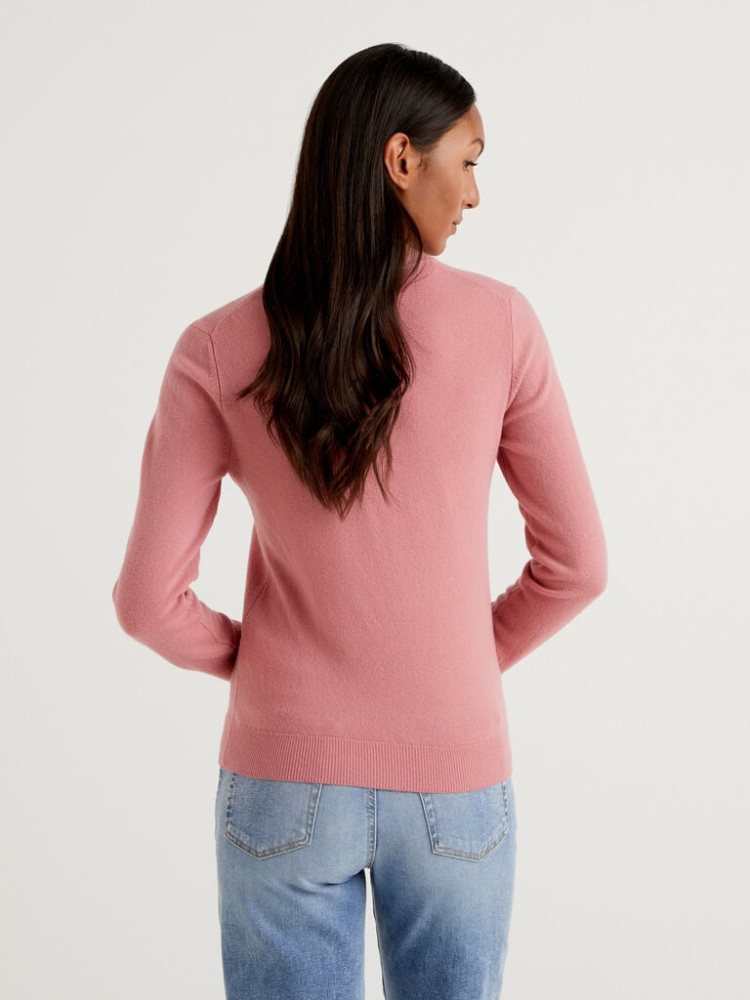 Benetton Crew Neck Merino Wol Truien Dames Roze | BE658581