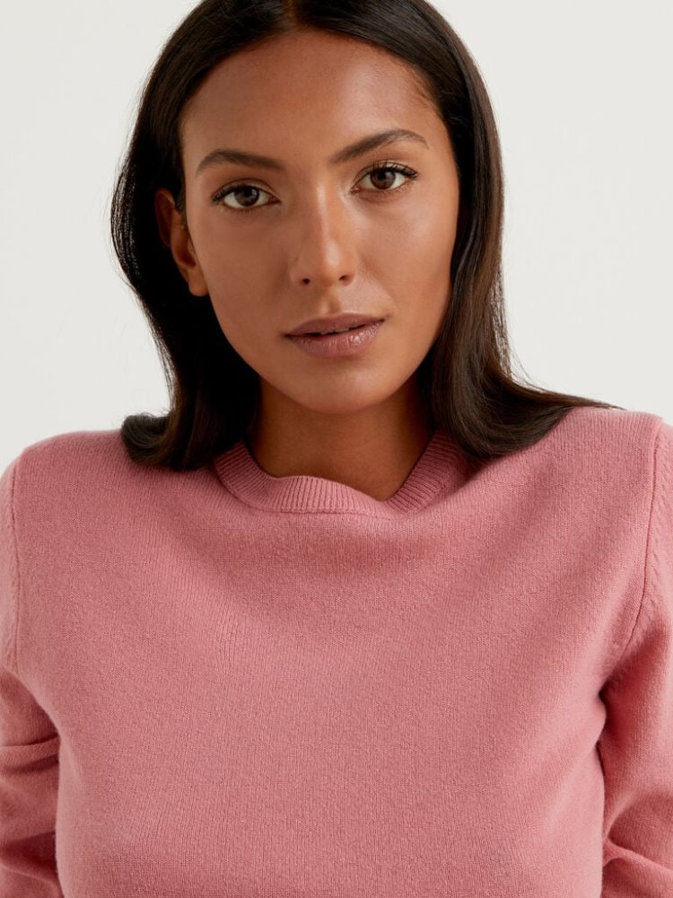 Benetton Crew Neck Merino Wol Truien Dames Roze | BE658581