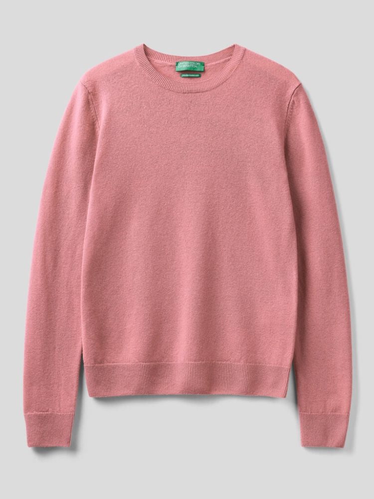 Benetton Crew Neck Merino Wol Truien Dames Roze | BE658581