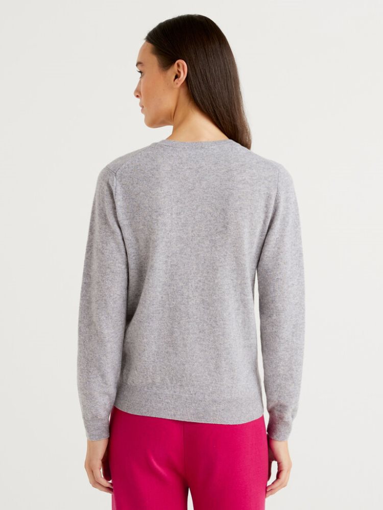 Benetton Crew Neck Merino Wol Truien Dames Lichtgrijs | BE795777