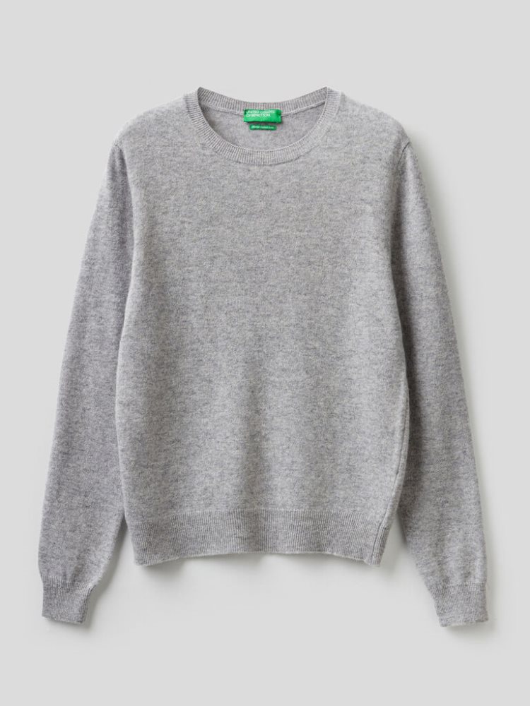 Benetton Crew Neck Merino Wol Truien Dames Lichtgrijs | BE795777