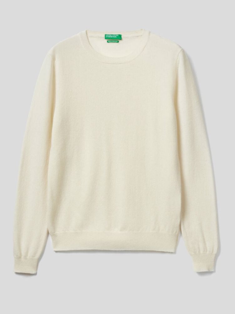 Benetton Crew Neck Merino Wol Truien Dames Room Wit | BE874793