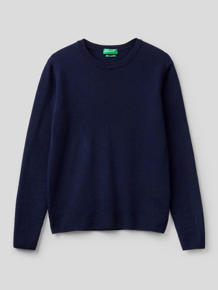 Benetton Crew Neck Merino Wol Truien Dames Donkerblauw | BE938495