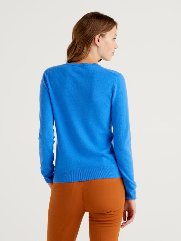 Benetton Crew Neck Merino Wol Truien Dames Turquoise | BE968512