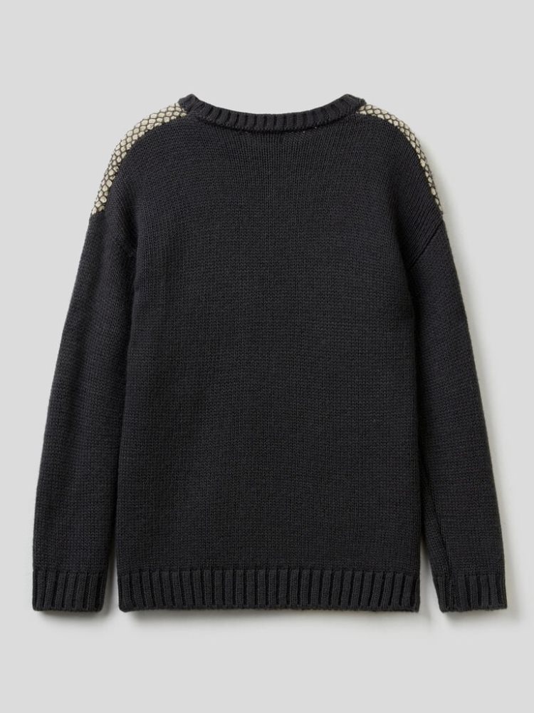 Benetton Crew Neck Mesh Truien Kinderen Donkergrijs | BE972378