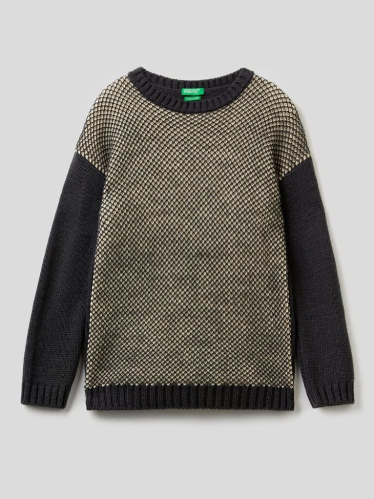 Benetton Crew Neck Mesh Truien Kinderen Donkergrijs | BE972378