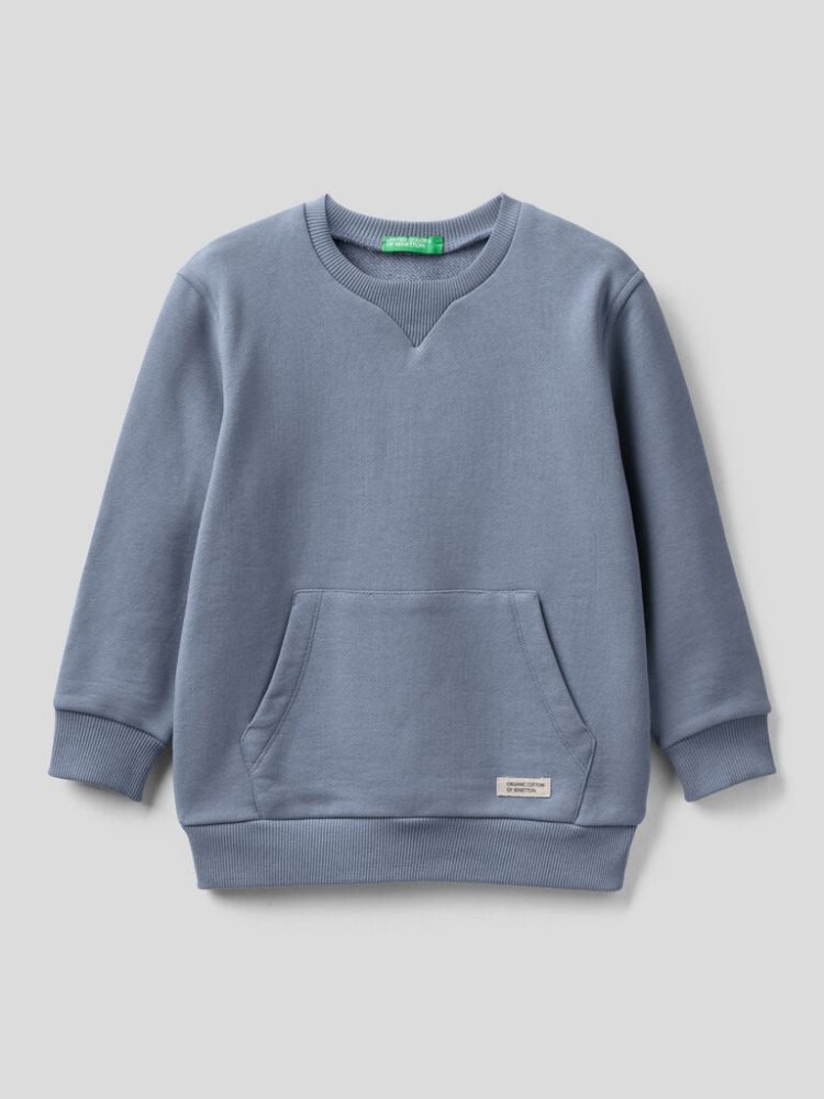 Benetton Crew Neck Organic Katoenen Sweatshirt Kinderen Blauw | BE017743