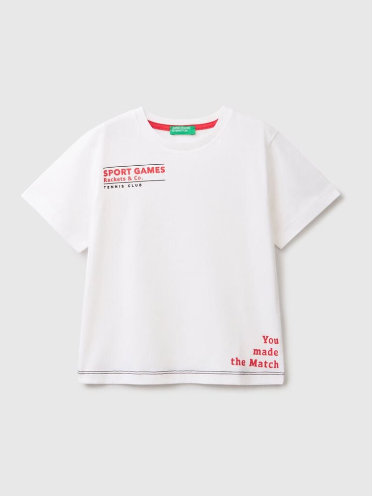 Benetton Crew Neck Print Short Sleeve T-shirts Kinderen Wit | BE110758