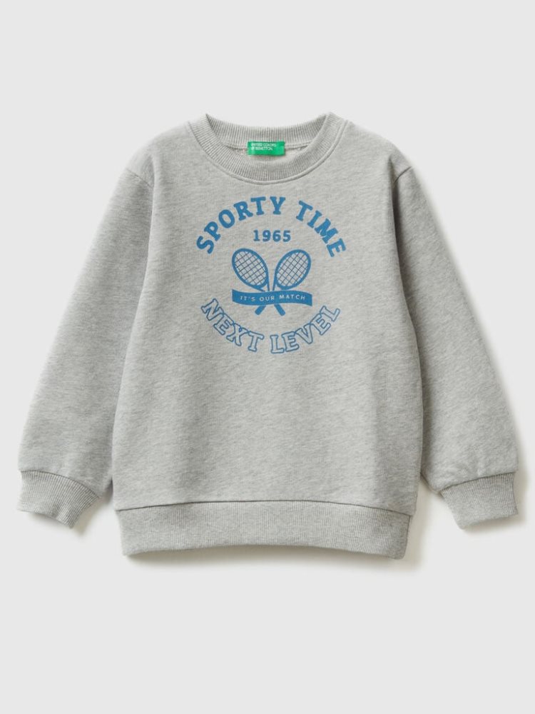 Benetton Crew Neck Print Sweatshirt Kinderen Lichtgrijs | BE311130