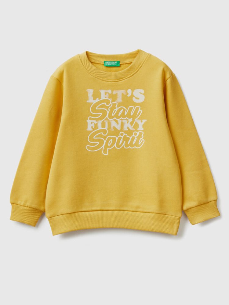 Benetton Crew Neck Print Sweatshirt Kinderen Geel | BE658214