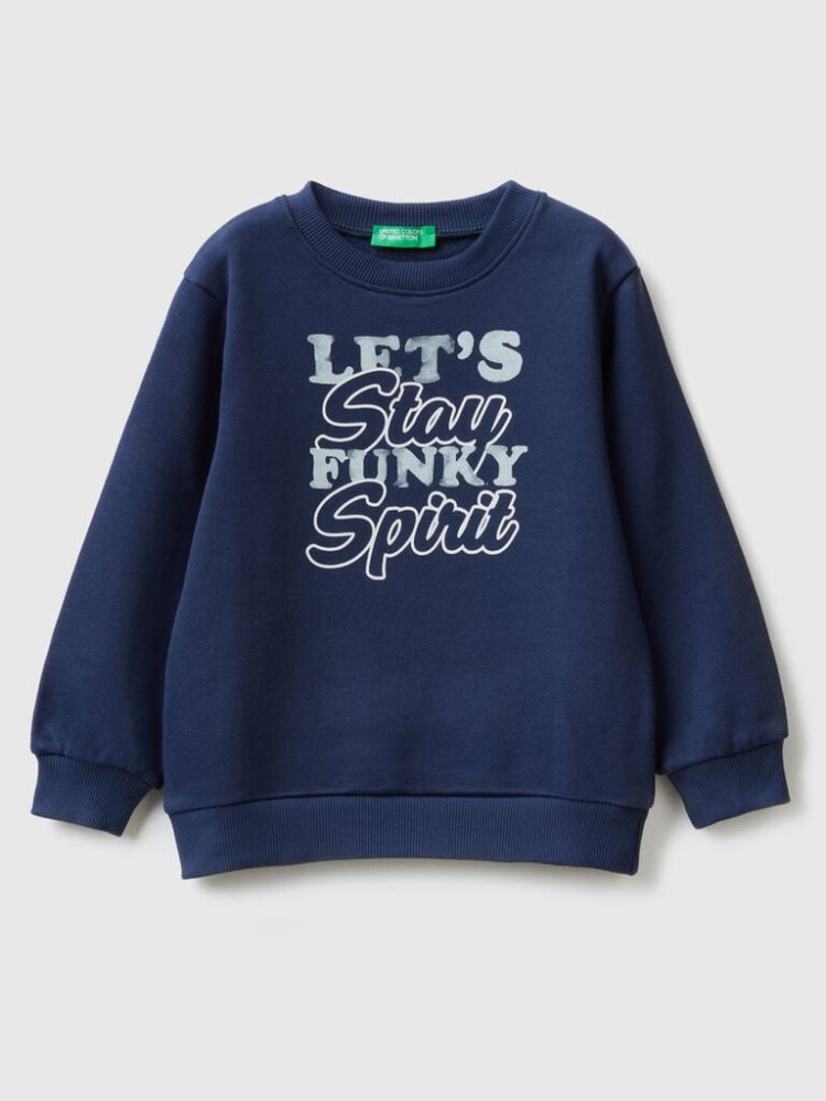 Benetton Crew Neck Print Sweatshirt Kinderen Donkerblauw | BE778792